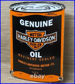 Vintage Harley Davidson Motor Oil Can Porcelain Sign Gasoline Gas Pump Plate