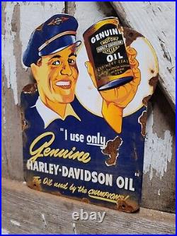 Vintage Harley Davidson Porcelain Motorcycle Sign Dealer Motor Oil Sales Service