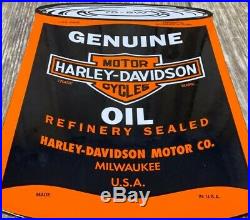 Vintage Harley Davidson Porcelain Oil Can Sign 11 X 8 Die Cut Gas Motor Oil Sign