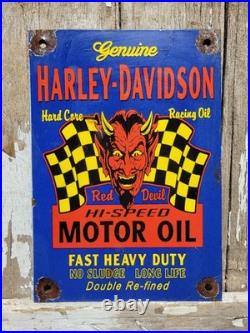 Vintage Harley Davidson Porcelain Sign Old Red Devil Motorcycle Biker Motor Oil Vintage Harley Davidson Porcelain Sign Old Red Devil Motorcycle Biker Motor Oil