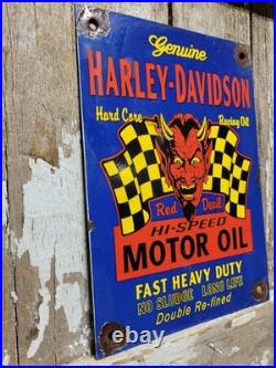 Vintage Harley Davidson Porcelain Sign Old Red Devil Motorcycle Biker Motor Oil Vintage Harley Davidson Porcelain Sign Old Red Devil Motorcycle Biker Motor Oil