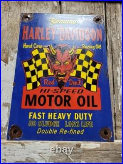Vintage Harley Davidson Porcelain Sign Old Red Devil Motorcycle Biker Motor Oil Vintage Harley Davidson Porcelain Sign Old Red Devil Motorcycle Biker Motor Oil