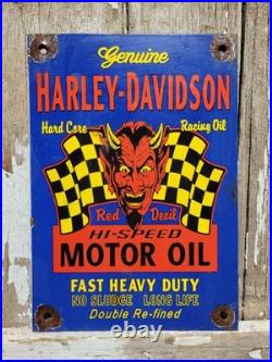 Vintage Harley Davidson Porcelain Sign Old Red Devil Motorcycle Biker Motor Oil Vintage Harley Davidson Porcelain Sign Old Red Devil Motorcycle Biker Motor Oil