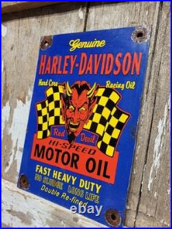 Vintage Harley Davidson Porcelain Sign Old Red Devil Motorcycle Biker Motor Oil Vintage Harley Davidson Porcelain Sign Old Red Devil Motorcycle Biker Motor Oil