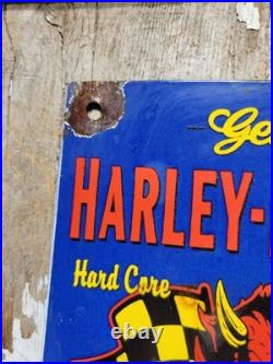 Vintage Harley Davidson Porcelain Sign Old Red Devil Motorcycle Biker Motor Oil Vintage Harley Davidson Porcelain Sign Old Red Devil Motorcycle Biker Motor Oil