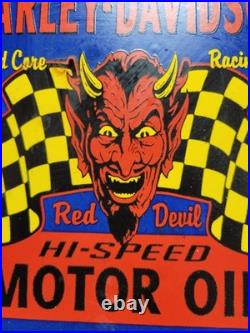 Vintage Harley Davidson Porcelain Sign Old Red Devil Motorcycle Biker Motor Oil Vintage Harley Davidson Porcelain Sign Old Red Devil Motorcycle Biker Motor Oil