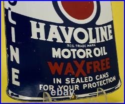 Vintage Havoline Motor Oil Can Porcelain Sign Gas Station Pump Plate Gasoline