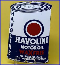 Vintage Havoline Motor Oil Can Porcelain Sign Gas Station Pump Plate Gasoline