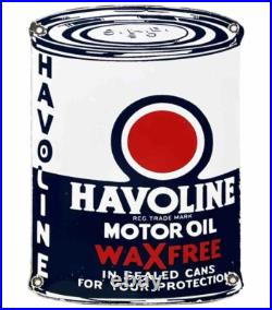 Vintage Havoline Motor Oil Can Porcelain Sign Gasoline Gas Station Pump Plate