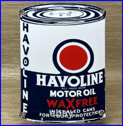 Vintage Havoline Motor Oil Can Porcelain Sign Gasoline Gas Station Pump Plate