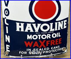 Vintage Havoline Motor Oil Can Porcelain Sign Gasoline Gas Station Pump Plate