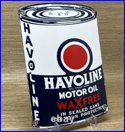 Vintage Havoline Motor Oil Can Porcelain Sign Gasoline Gas Station Pump Plate