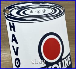 Vintage Havoline Motor Oil Can Porcelain Sign Gasoline Gas Station Pump Plate