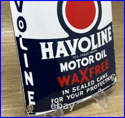 Vintage Havoline Motor Oil Can Porcelain Sign Gasoline Gas Station Pump Plate