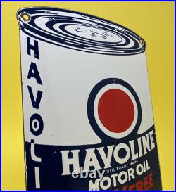 Vintage Havoline Motor Oil Can Porcelain Sign Gasoline Gas Station Pump Plate