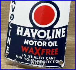 Vintage Havoline Motor Oil Can Porcelain Sign Gasoline Gas Station Pump Plate