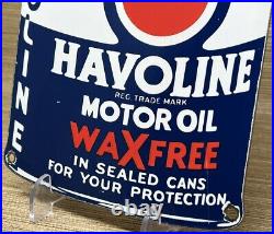 Vintage Havoline Motor Oil Can Porcelain Sign Gasoline Gas Station Pump Plate