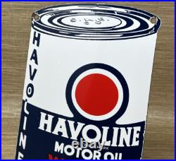 Vintage Havoline Motor Oil Can Porcelain Sign Gasoline Gas Station Pump Plate