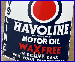 Vintage Havoline Motor Oil Can Porcelain Sign Gasoline Gas Station Pump Plate
