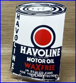 Vintage Havoline Motor Oil Can Porcelain Sign Gasoline Gas Station Pump Plate