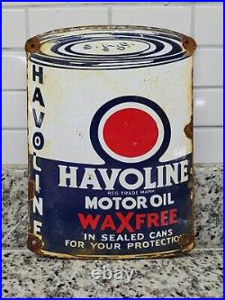 Vintage Havoline Motor Oil Porcelain Sign Gas Can Automotive Parts Advertising