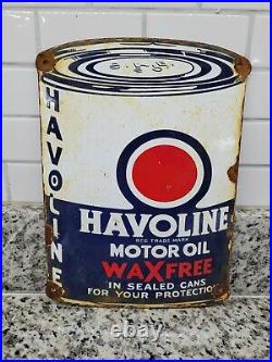 Vintage Havoline Motor Oil Porcelain Sign Gas Can Automotive Parts Advertising