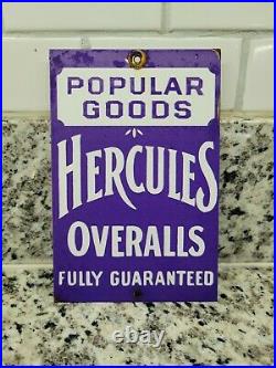 Vintage Hercules Sign Metal Overalls Gas Motor Oil Sale Service Factory Clothing
