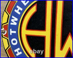 Vintage Hot Wheels Porcelain Sign Dealership Gas Station Dino Motor Oil