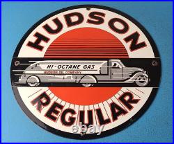 Vintage Hudson Motor Oil Gas Pump Plate Service Station Hi-octane Tanker Sign