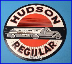 Vintage Hudson Motor Oil Gas Pump Plate Service Station Hi-octane Tanker Sign