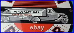 Vintage Hudson Motor Oil Gas Pump Plate Service Station Hi-octane Tanker Sign