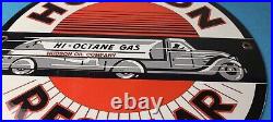 Vintage Hudson Motor Oil Gas Pump Plate Service Station Hi-octane Tanker Sign