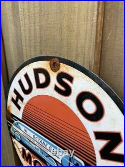 Vintage Hudson Motor Oil Porcelain 12 Gas & Oil Sign Octane Pump Plate Station