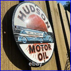 Vintage Hudson Motor Oil Porcelain Metal Sign USA Octane Gas Pump Plate Station