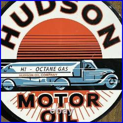 Vintage Hudson Motor Oil Porcelain Metal Sign USA Octane Gas Pump Plate Station