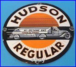 Vintage Hudson Motor Oil Porcelain Truck Pump Service Station Tanker Truck Sign