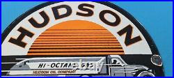 Vintage Hudson Motor Oil Porcelain Truck Pump Service Station Tanker Truck Sign