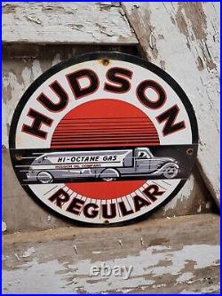 Vintage Hudson Porcelain Motor Oil Regular Car Service Gas Pump Plate Sign