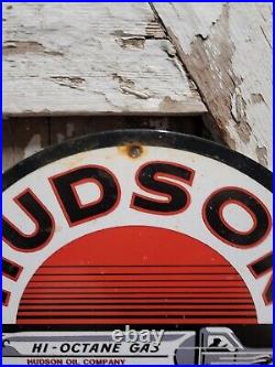 Vintage Hudson Porcelain Motor Oil Regular Car Service Gas Pump Plate Sign