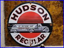 Vintage Hudson Porcelain Motor Oil Regular Hi-octane Gas Pump Plate Sign 12