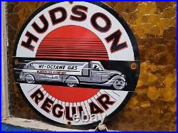 Vintage Hudson Porcelain Motor Oil Regular Hi-octane Gas Pump Plate Sign 12