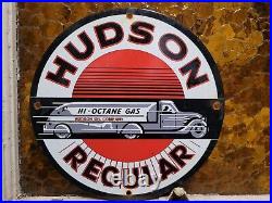 Vintage Hudson Porcelain Motor Oil Regular Hi-octane Gas Pump Plate Sign 12