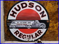 Vintage Hudson Porcelain Motor Oil Regular Hi-octane Gas Pump Plate Sign 12