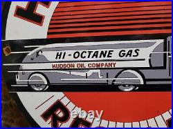 Vintage Hudson Porcelain Motor Oil Regular Hi-octane Gas Pump Plate Sign 12