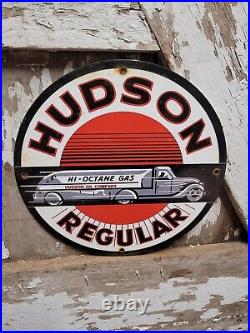 Vintage Hudson Porcelain Sign Gas Motor Oil Regular Car Mechanic Service Garage