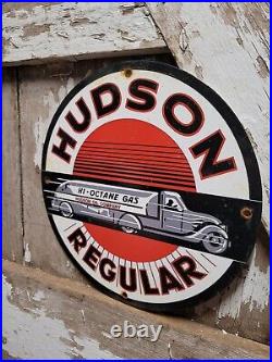 Vintage Hudson Porcelain Sign Gas Motor Oil Regular Car Mechanic Service Garage