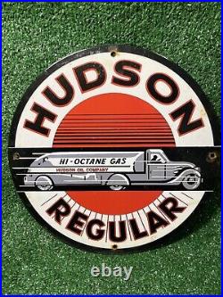 Vintage Hudson Porcelain Sign Gas Pump Plate Motor Oil Advertising Train Auto