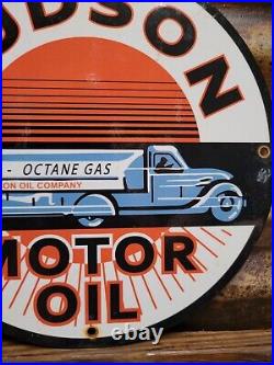 Vintage Hudson Porcelain Sign Motor Oil Car Service Gas Pump Plate Repair Garage