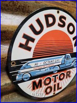 Vintage Hudson Porcelain Sign Motor Oil Car Service Gas Pump Plate Repair Garage