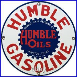 Vintage Humble Gasoline Porcelain Sign Motor Oil Gas Station Pump Plate Service